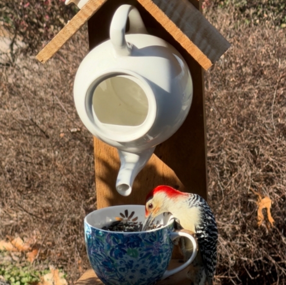Rustic Wooden Handmade Bird Feeder Blue View - Picture 12 of 16